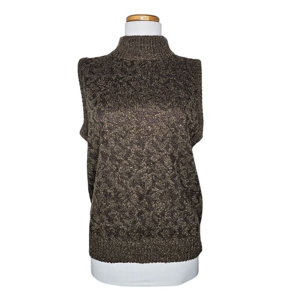 VTG Diane von Furstenberg 80s Metallic Sleeveless Knit Sweater Vest Lurex Sz M - Picture 1 of 10